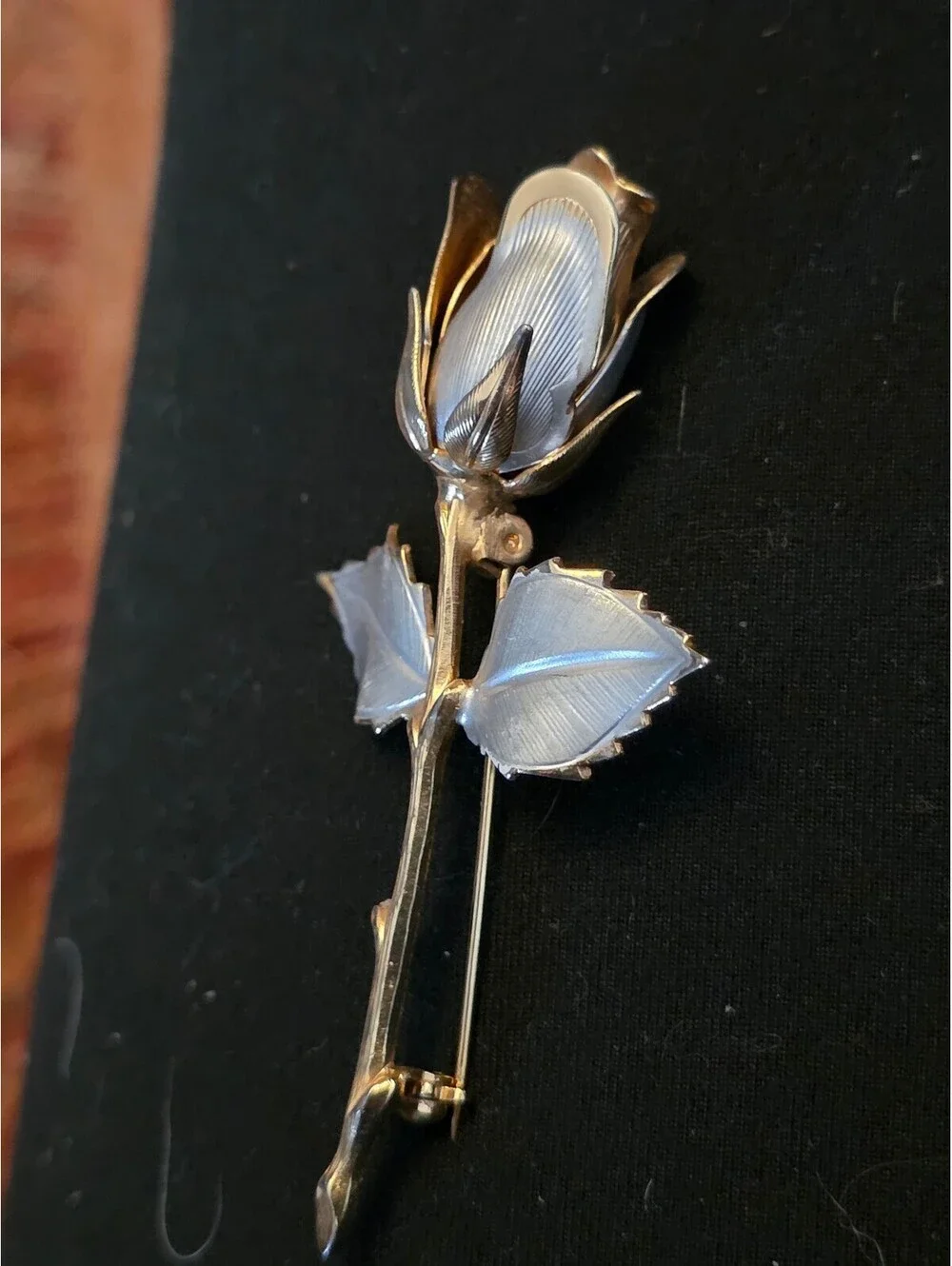Vintage Two-Tone Gold & Silver Brushed Metal Rose Bud Pin Brooch